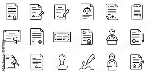 "Legal Document Icon Representing Official Papers, Contracts, and Legal Frameworks in a Clean and Professional Linear Design"