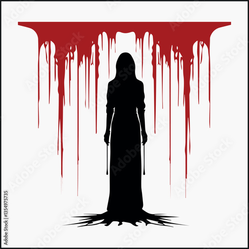 woman standing under blood dripping