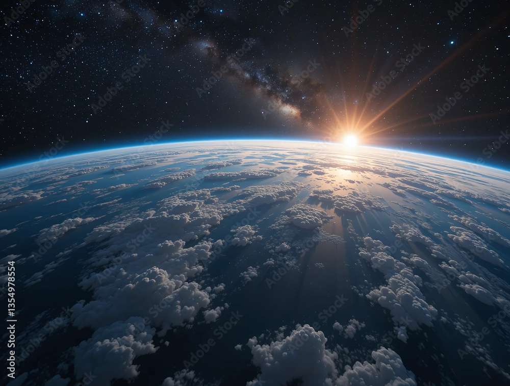 Obraz premium Earth from Space with Milky Way