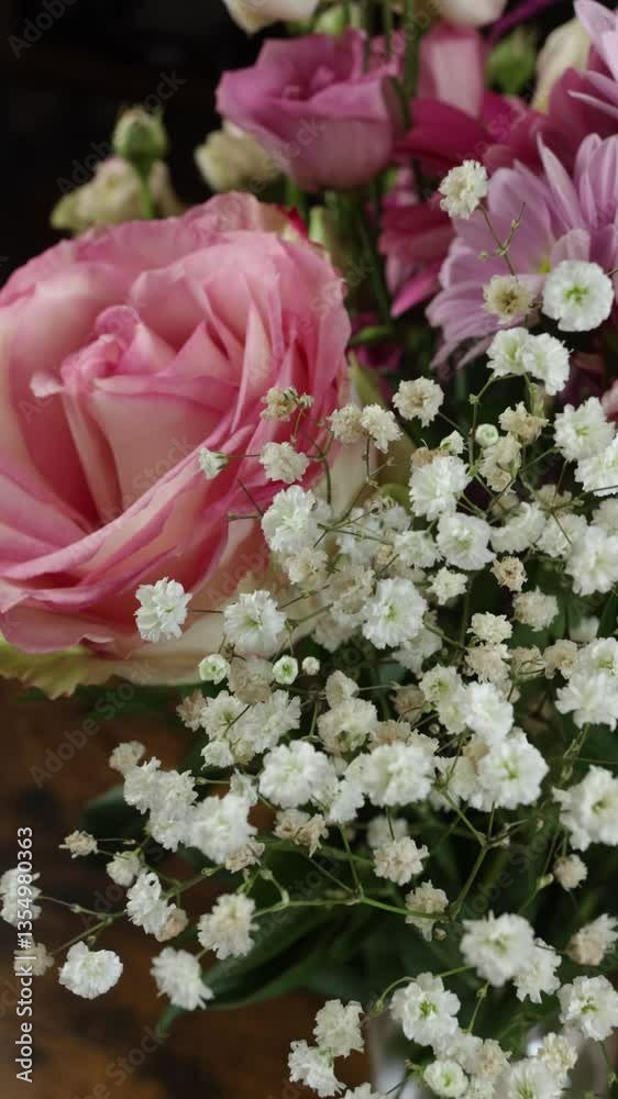 bouquet de fleurs composé de roses, en gros plan