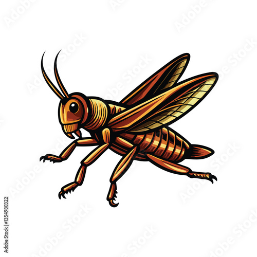 A highly realistic rendering of a grasshopper in mid-leap, all six legs extended, showcasing intricate detail of its anatomy and musculature against a blurred natural background.