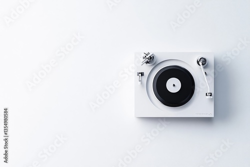 Modern, minimalist record player, top view