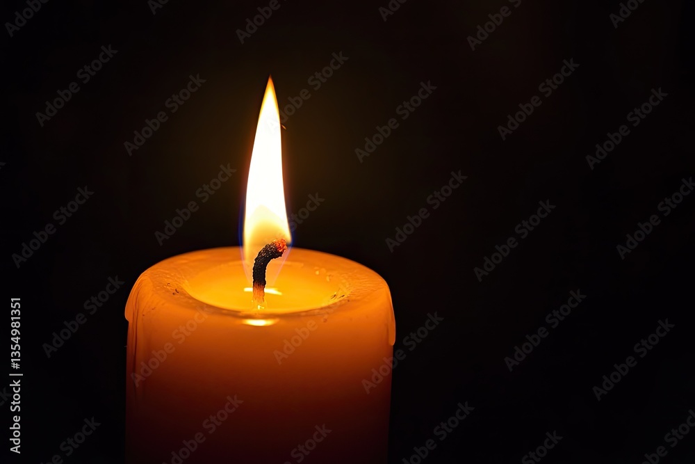 Single candle flame against a dark background. A warm, comforting glow emanating from a single candle Single candle flame against a dark background. A warm, comforting glow emanating from a single candle