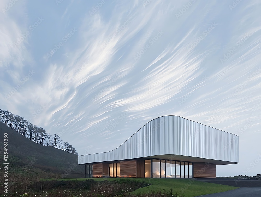 Modern house with coastal landscape, and dawn. Modern house with coastal landscape, and dawn.