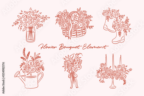 Whimsical Flower bouquet element in vintage style for Wedding Invitation