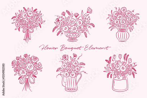 Whimsical Flower bouquet element in vintage style for Wedding Invitation