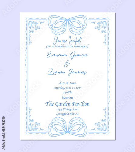 Whimsical Monoline Wedding Invitation for Minimalist Modern Wedding Party