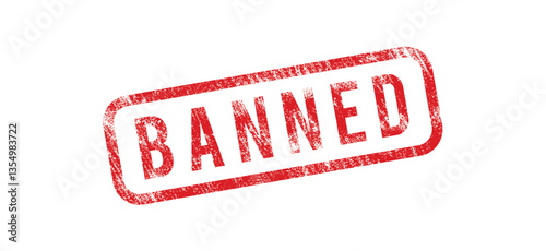 Red banned rubber stamp isolated on transparent background
