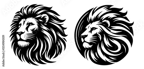 powerful lion head portrait black vector sketch