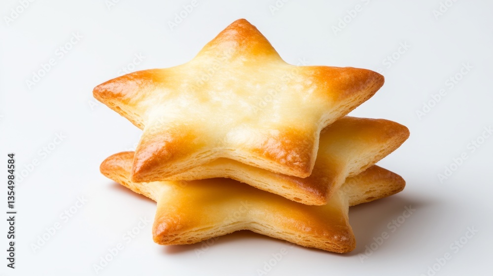 A stack of three star shaped pastries on a white surface A stack of three star shaped pastries on a white surface