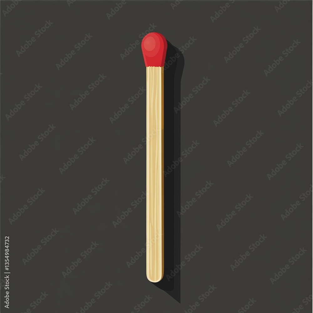 Vector design of a match stick, straight wooden body with a red tip, smooth clean edges, sharp geometric shapes, isolated on a plain background, simple and modern style. Vector design of a match stick, straight wooden body with a red tip, smooth clean edges, sharp geometric shapes, isolated on a plain background, simple and modern style.