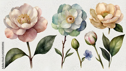 Watercolor Single Flower Collection (Isolated on Transparent White Background) ai
