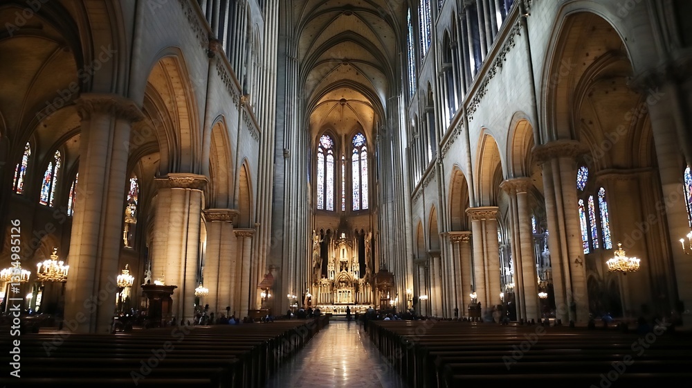 A stunning view of the interior of a grand cathedral showcasing magnificent architecture and beautiful stained glass windows : Generative AI A stunning view of the interior of a grand cathedral showcasing magnificent architecture and beautiful stained glass windows : Generative AI