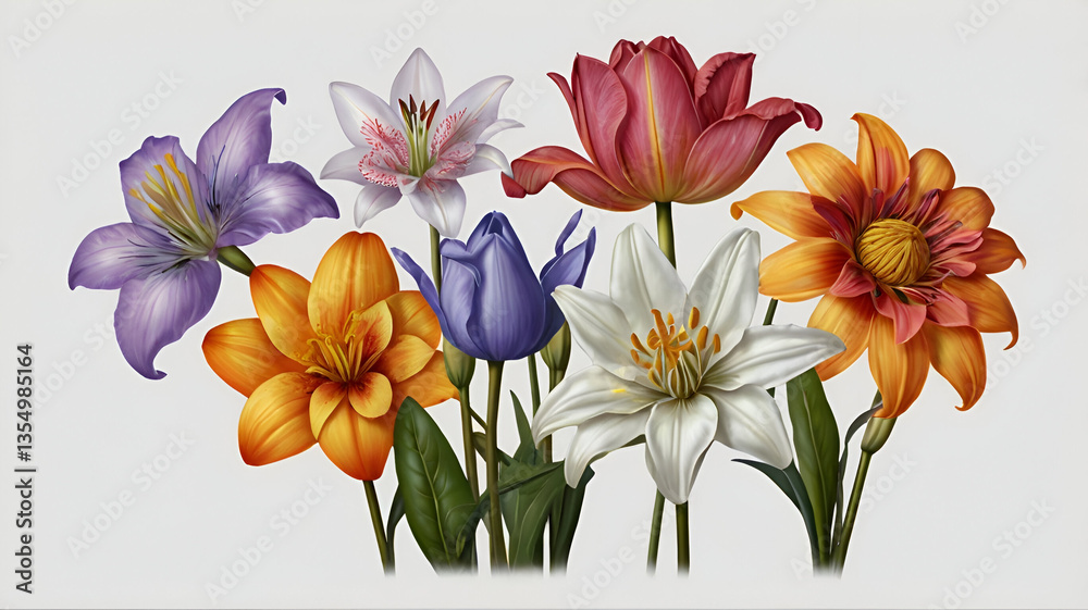 Fototapeta premium A collection of beautifully detailed single flowers ai
