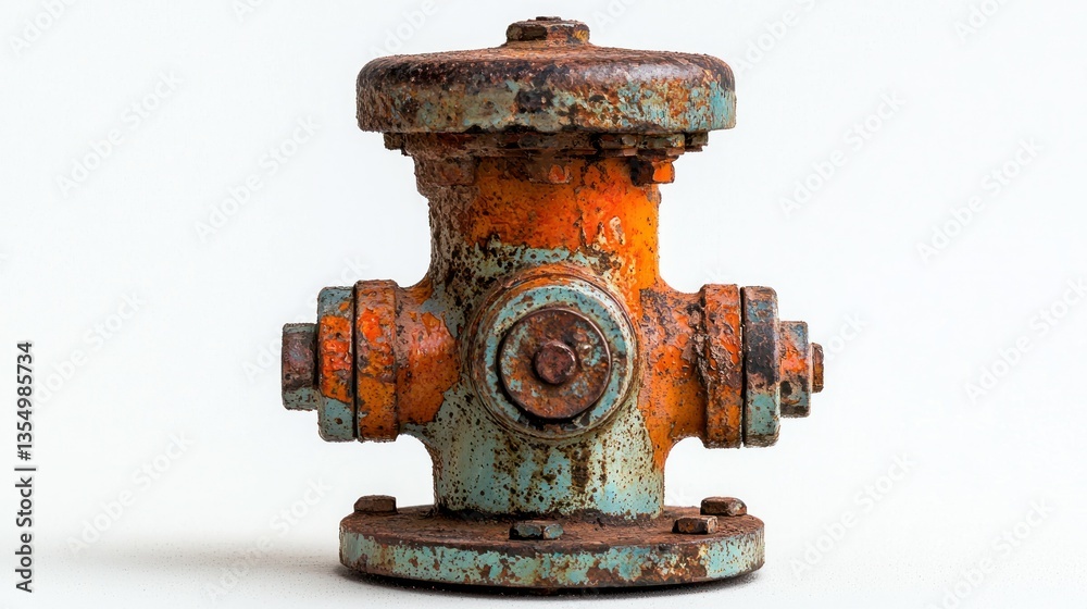 Fototapeta premium Rusty industrial valve, studio shot, white background, plumbing