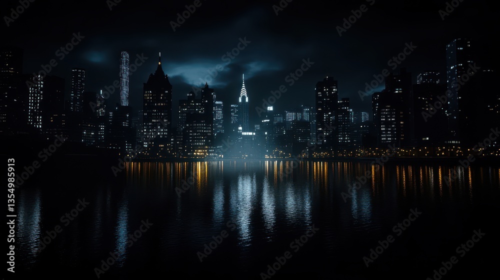 A captivating city skyline at night with illuminated buildings reflecting on the water, creating a stunning urban landscape that evokes feelings of wonder and adventure. A captivating city skyline at night with illuminated buildings reflecting on the water, creating a stunning urban landscape that evokes feelings of wonder and adventure.