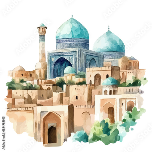 watercolor of Ilkhanate, isolated on a white background.