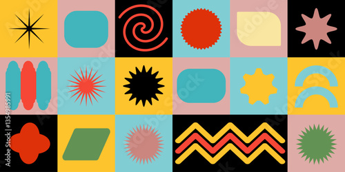Abstract geometric background. Swiss pattern background, dynamic shapes and vibrant colors.