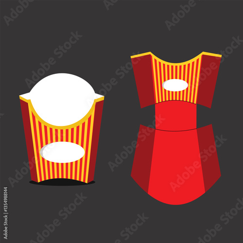 French fries box packaging design isolated on a black background