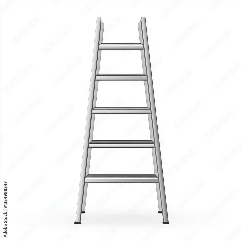 Vector graphic of a single straight ladder, metallic gray color, sharp geometric design, isolated on a plain white background, modern and minimalistic.