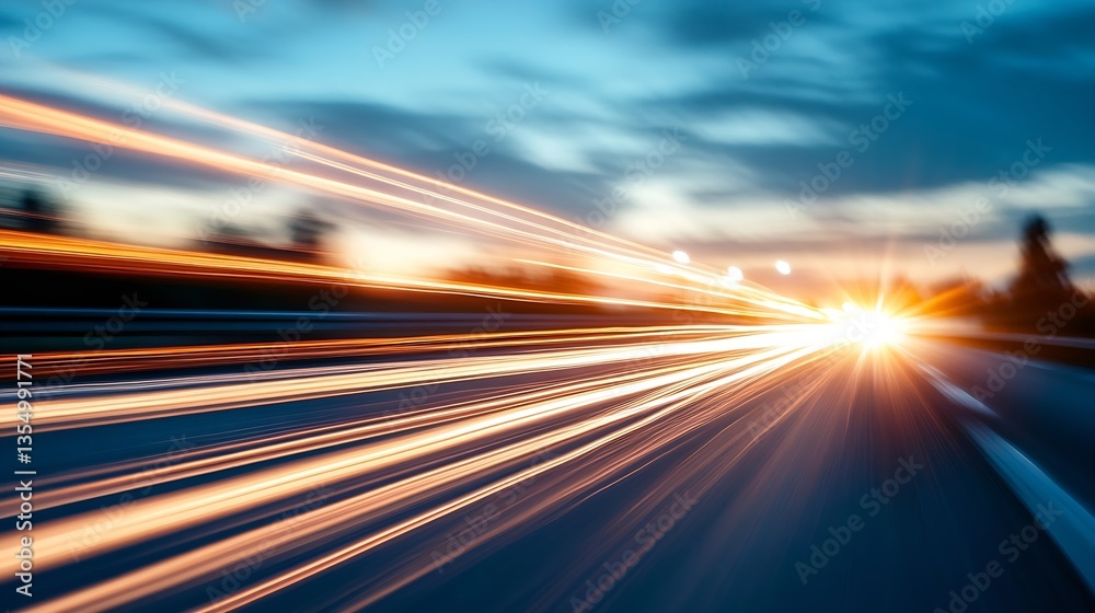 Dynamic motion blur of headlights on a highway creating a sense of speed : Generative AI Dynamic motion blur of headlights on a highway creating a sense of speed : Generative AI