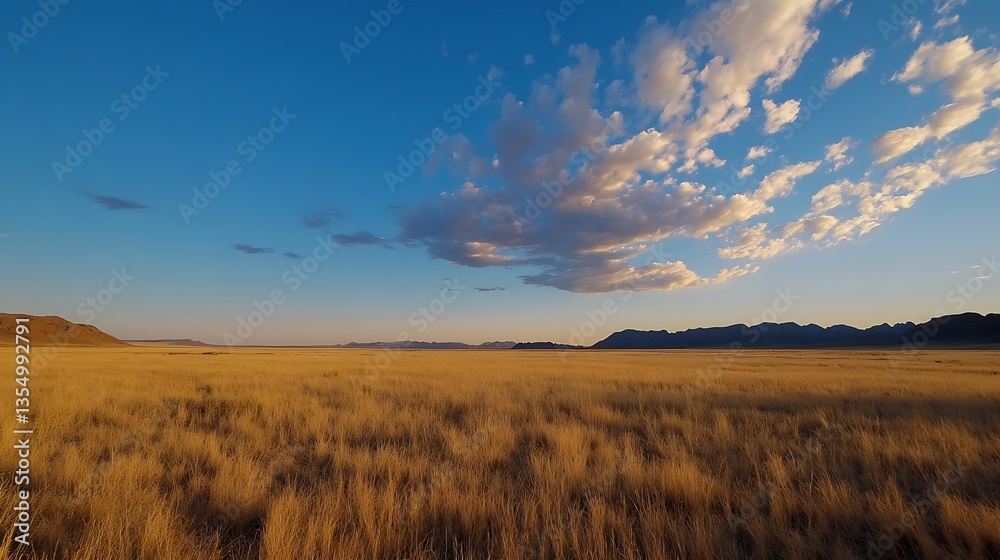 Open Golden Field Under a Bright Blue Sky with Fluffy White Clouds : Generative AI Open Golden Field Under a Bright Blue Sky with Fluffy White Clouds : Generative AI