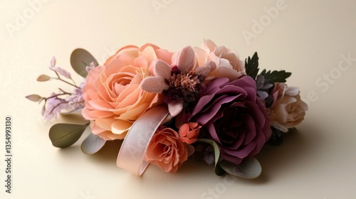 Soft Pastel Floral Hair Clip on Cream Background