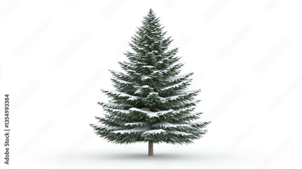 Isolated snow-covered Christmas tree on white background, for holiday card or digital design Isolated snow-covered Christmas tree on white background, for holiday card or digital design