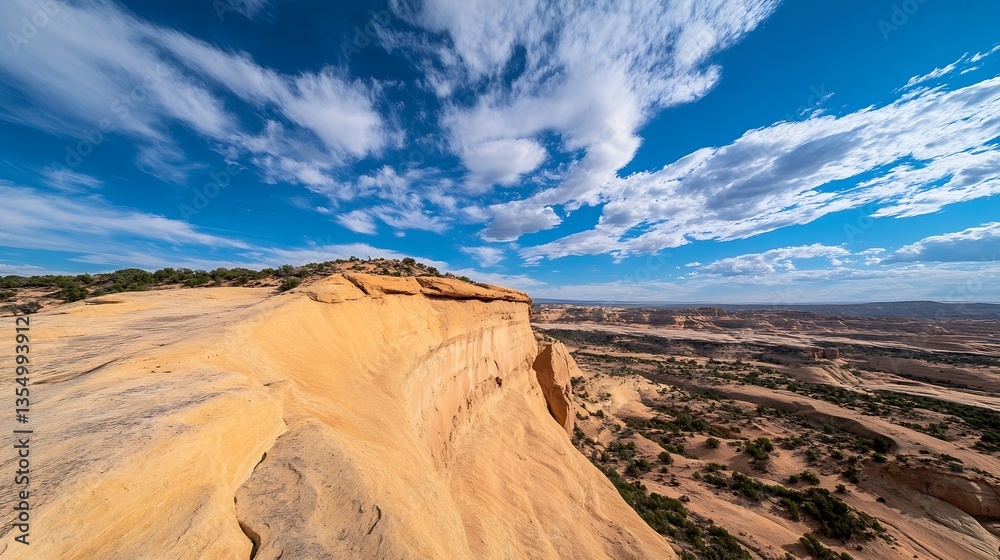 Fototapeta premium Breathtaking panoramic view of a rugged landscape with dramatic clouds and rock formations : Generative AI
