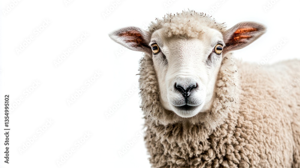 Close-up sheep portrait against white background. Possible use Stock photo Close-up sheep portrait against white background. Possible use Stock photo