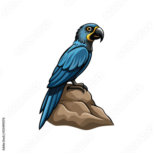 Create an elegant, detailed illustration of a Lear's Macaw, highlighting its vibrant plumage and endangered status.  Show its beauty and fragility.