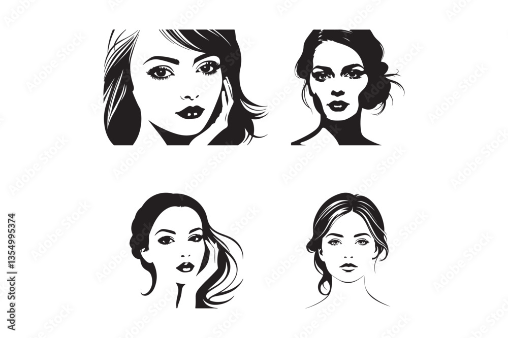 Female Face Silhouette Vector Set Stylish Woman Portrait Illustration Female Face Silhouette Vector Set Stylish Woman Portrait Illustration