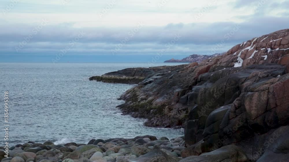 Coast of the Barents Sea in winter, Arctic