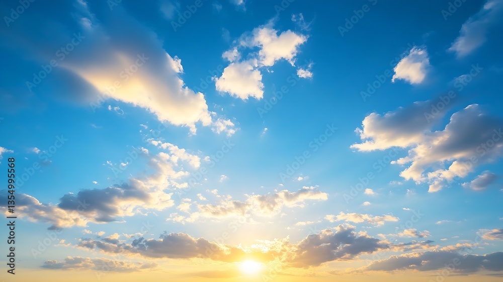 Fototapeta premium Golden Sunrise over a Clear Blue Sky with Soft Clouds Perfect for Landscape Photography : Generative AI