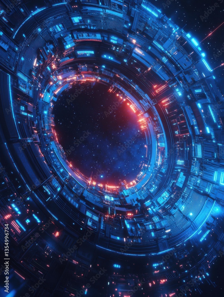 Obraz premium Neon cosmic portal with advanced tech circuitry in deep space