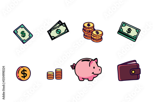 Illustrate a vibrant image depicting the world of finance overflowing wallets, scattered banknotes, and gleaming coins, emphasizing wealth and prosperity.