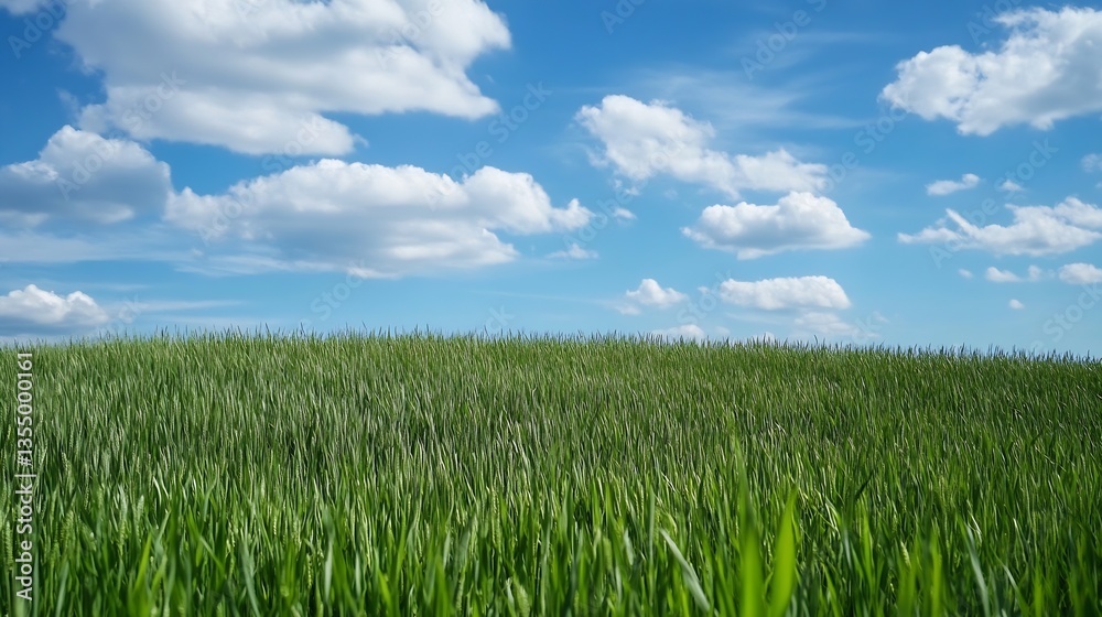 Vibrant Green Grass Under a Bright Blue Sky with Fluffy White Clouds : Generative AI Vibrant Green Grass Under a Bright Blue Sky with Fluffy White Clouds : Generative AI