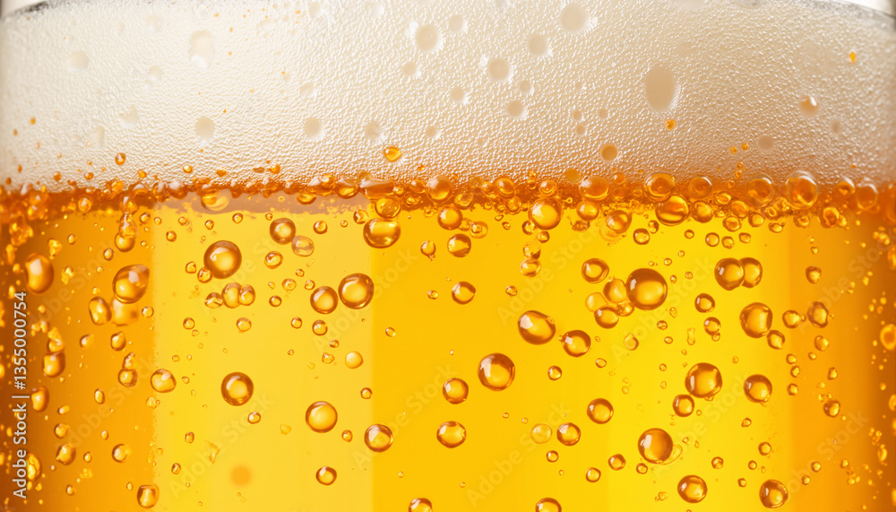 Close-up of fizzy golden beer with foam and rising bubbles
Close-up of fizzy golden beer with foam and rising bubbles