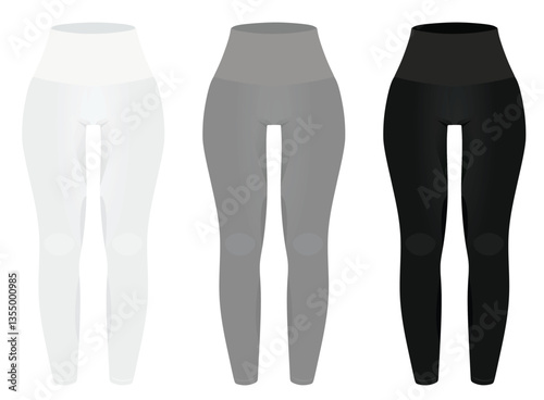 White, grey and black legging tight pants. vector illustration