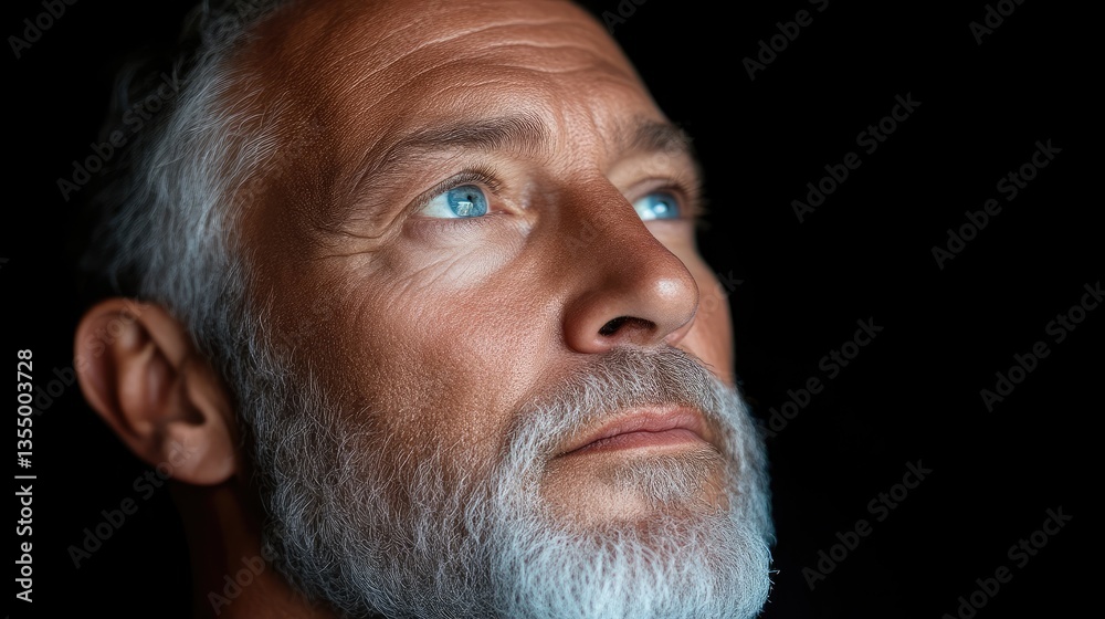 Obraz premium Thoughtful senior man gazing upwards (1)