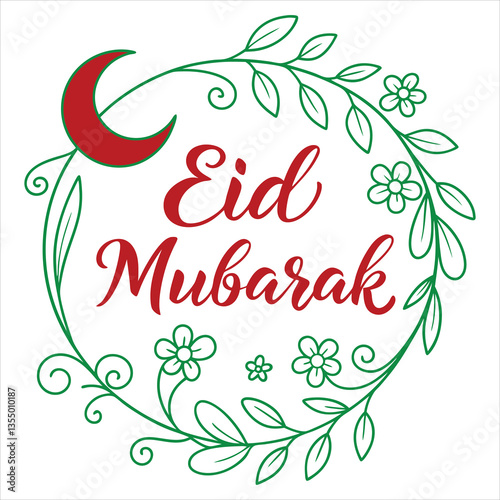 Eid Mubarak in stylish golden calligraphy with delicate white floral patterns and a subtle crescent moon