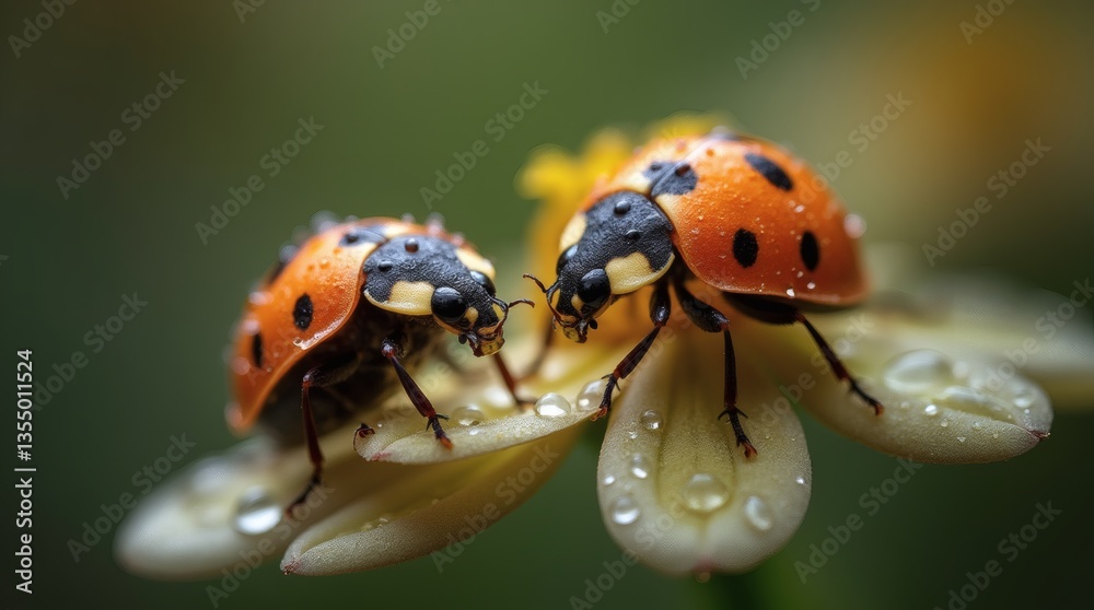Fototapeta premium Ladybugs Flower Macro Nature, Ladybugs flower