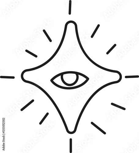 boho easter Stylized eye symbol with rays emanating from it. in doodle style