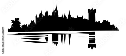 castle silhouette with water reflection print vector shape silhouette laser cutting engraving