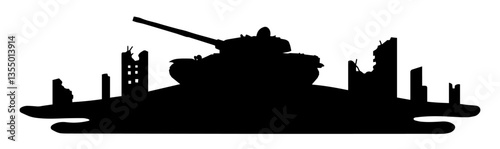 military tank in ruined city silhouette print vector shape silhouette laser cutting engraving