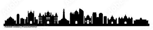 new delhi skyline with indian monuments black vector print shape engraving silhouette
