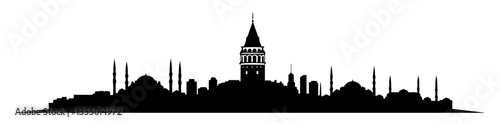 istanbul skyline with galata tower and mosques black vector print shape engraving silhouette