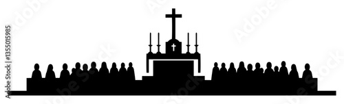 silhouette of a sacred altar with surrounding figures