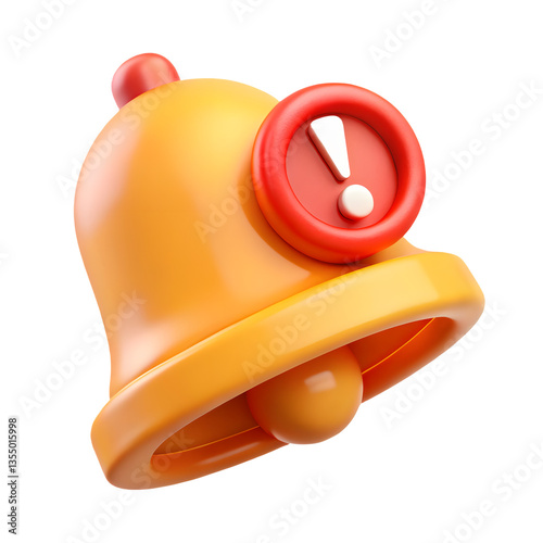 3D Bell with red danger alert notification. New important message. Urgent online call. Attention sign. Social media reminder. Cartoon design icon isolated on white background. 3D Vector illustration