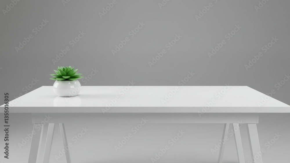 Potted succulent plant on white table against gray backdrop. Shows modern decor, minimalism, and clean design. Highlights indoor botanical beauty, creating inviting space. Potted succulent plant on white table against gray backdrop. Shows modern decor, minimalism, and clean design. Highlights indoor botanical beauty, creating inviting space.